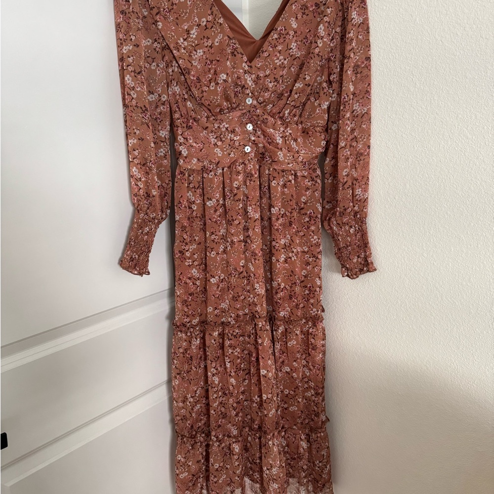 Floral Button-Front Maxi Dress in Rust
